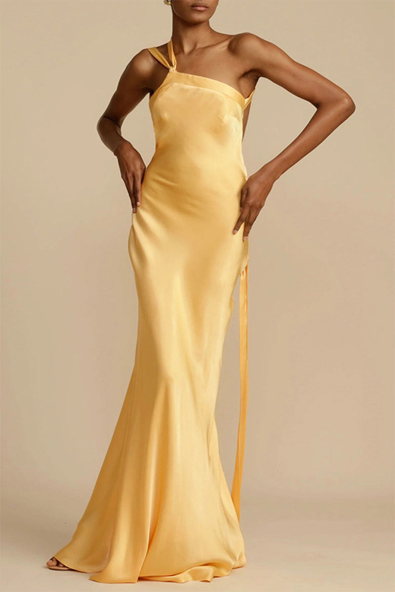 Satin One Shoulder Backless Bias Cut Maxi Dress - View 3