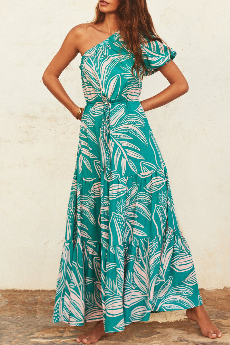 Floral One Shoulder Tiered Ruffle Maxi Summer Dress - View 2