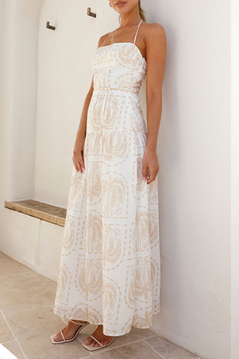 Straight Neck Backless Smocked Summer Beach Maxi Dress - View 13