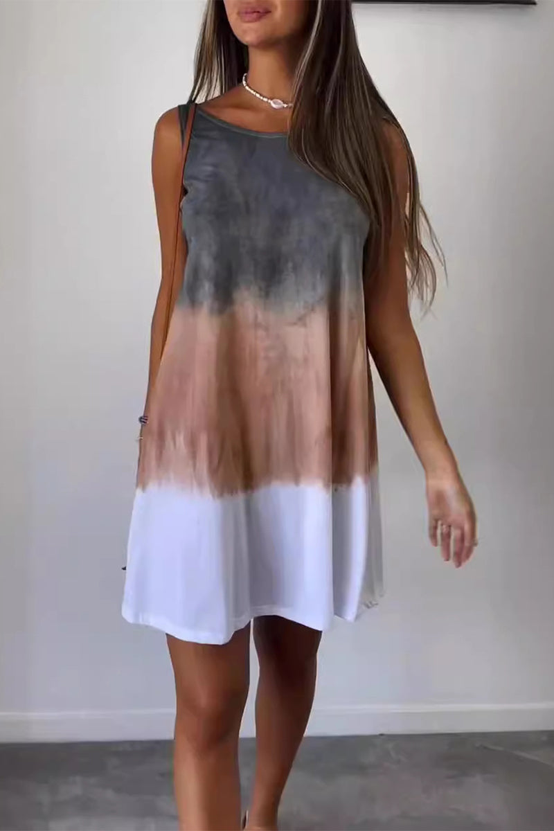 Sleeveless Round Neck Tie Dye Knit Mini Summer Dress - View 4