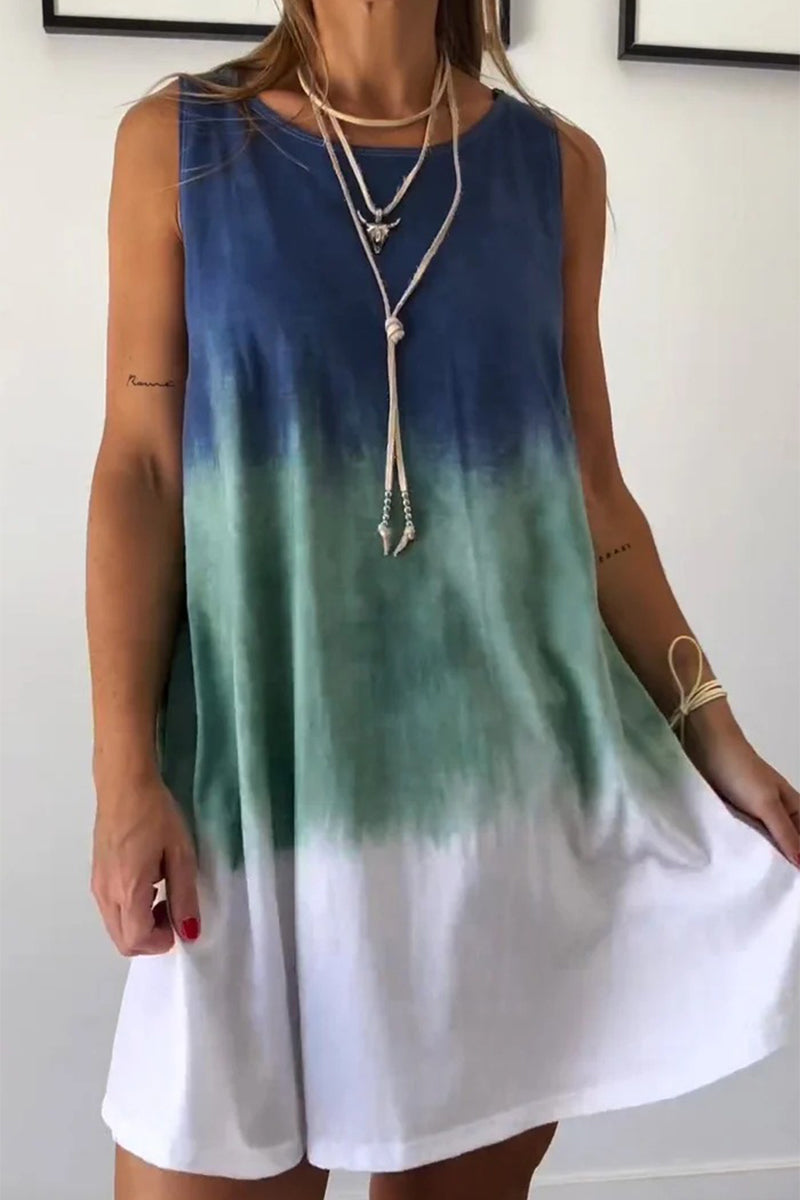 Sleeveless Round Neck Tie Dye Knit Mini Summer Dress - View 3
