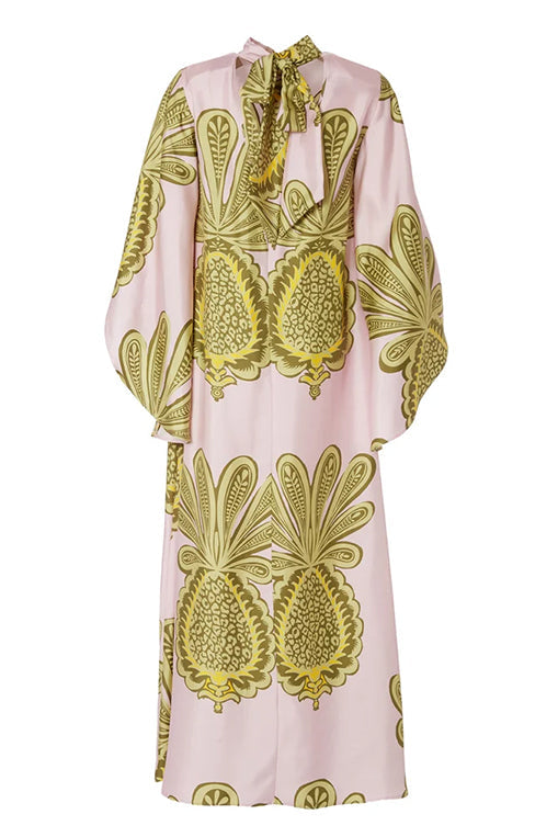 Pineapple Print Kimono Sleeve Tie Neck Kaftan Maxi Dress - View 3