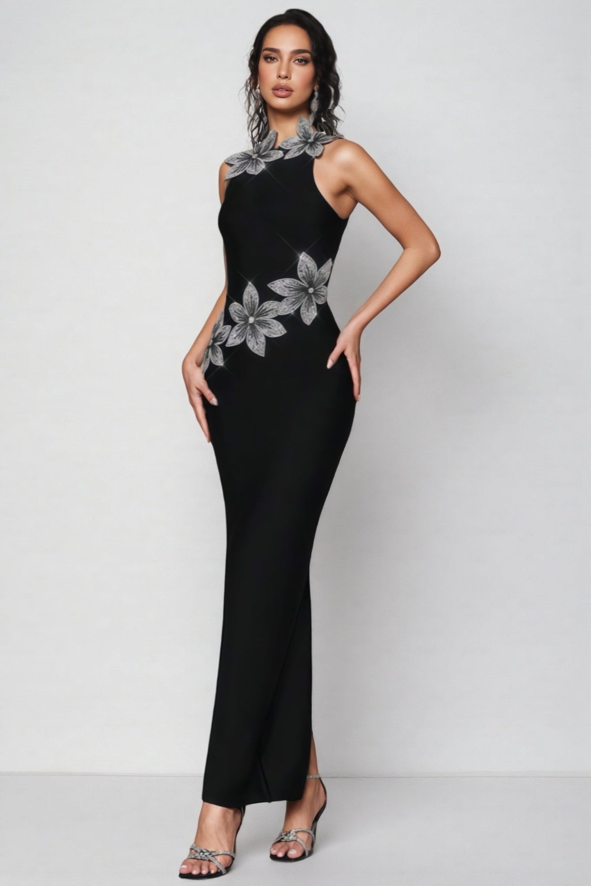 Pam 3D Floral Diamond Bandage Maxi Dress - View 3