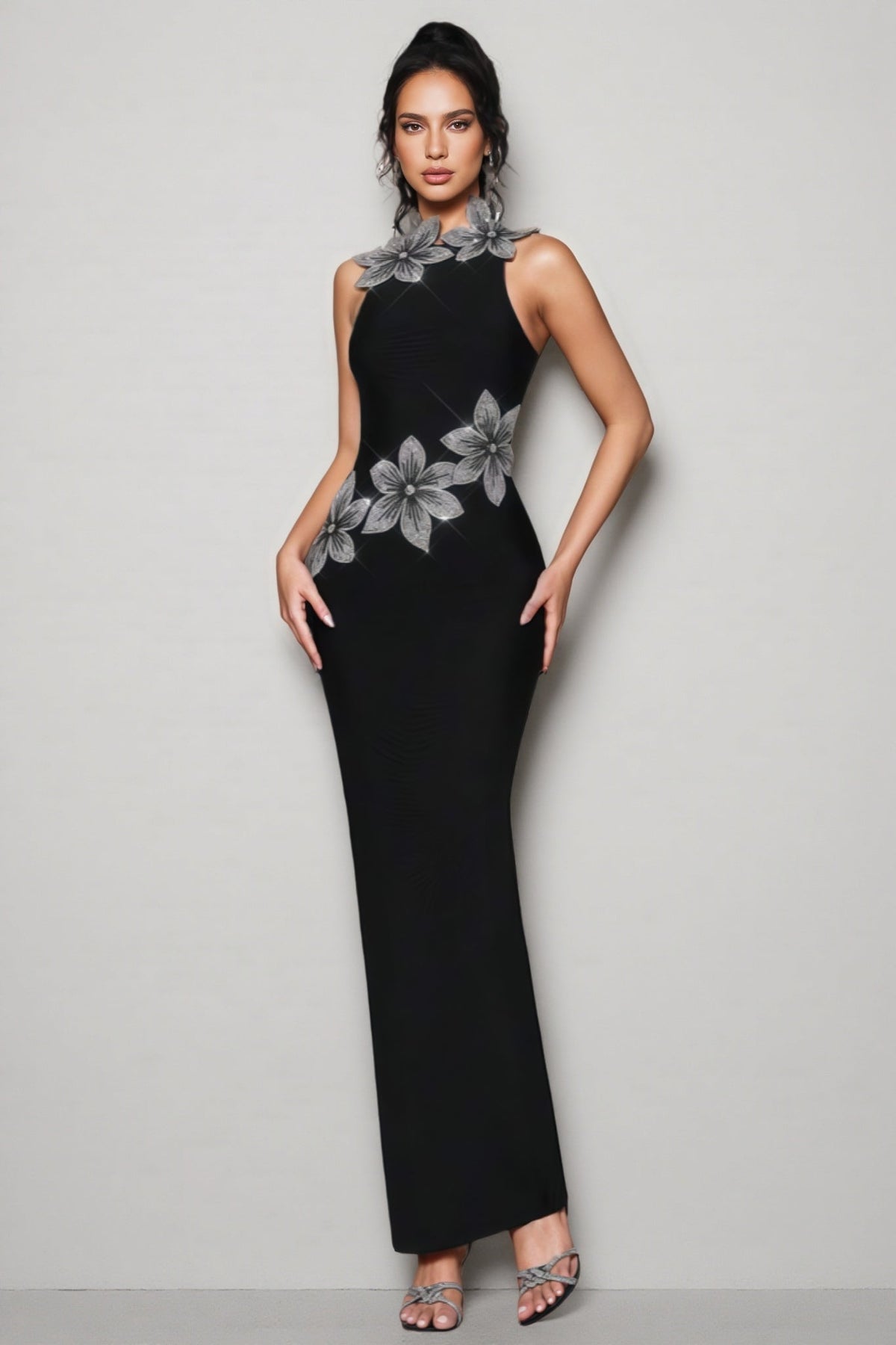 Pam 3D Floral Diamond Bandage Maxi Dress - View 2