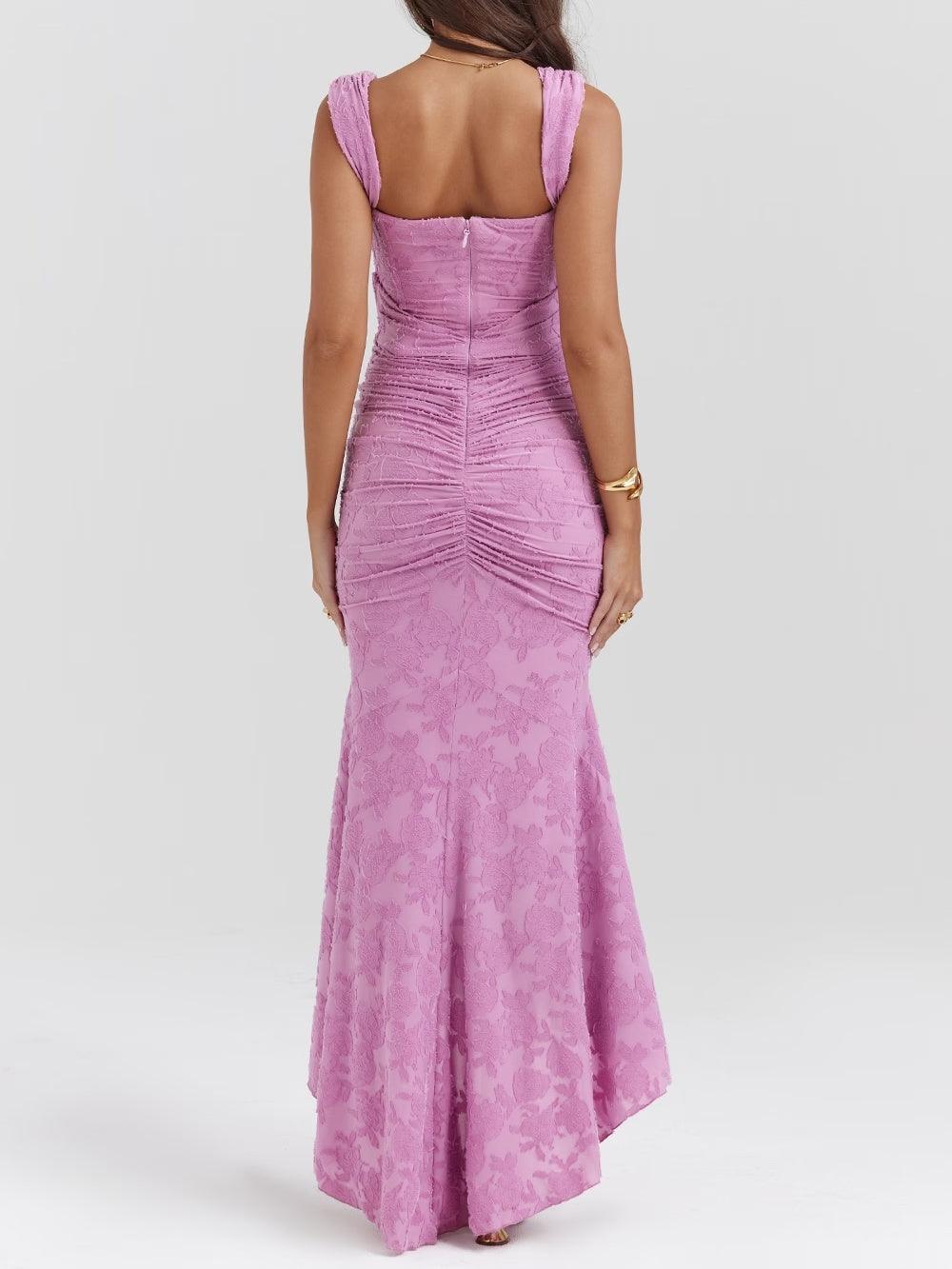 Square Neck Corset Bodice Lace High Low Fishtail Maxi Dress 21