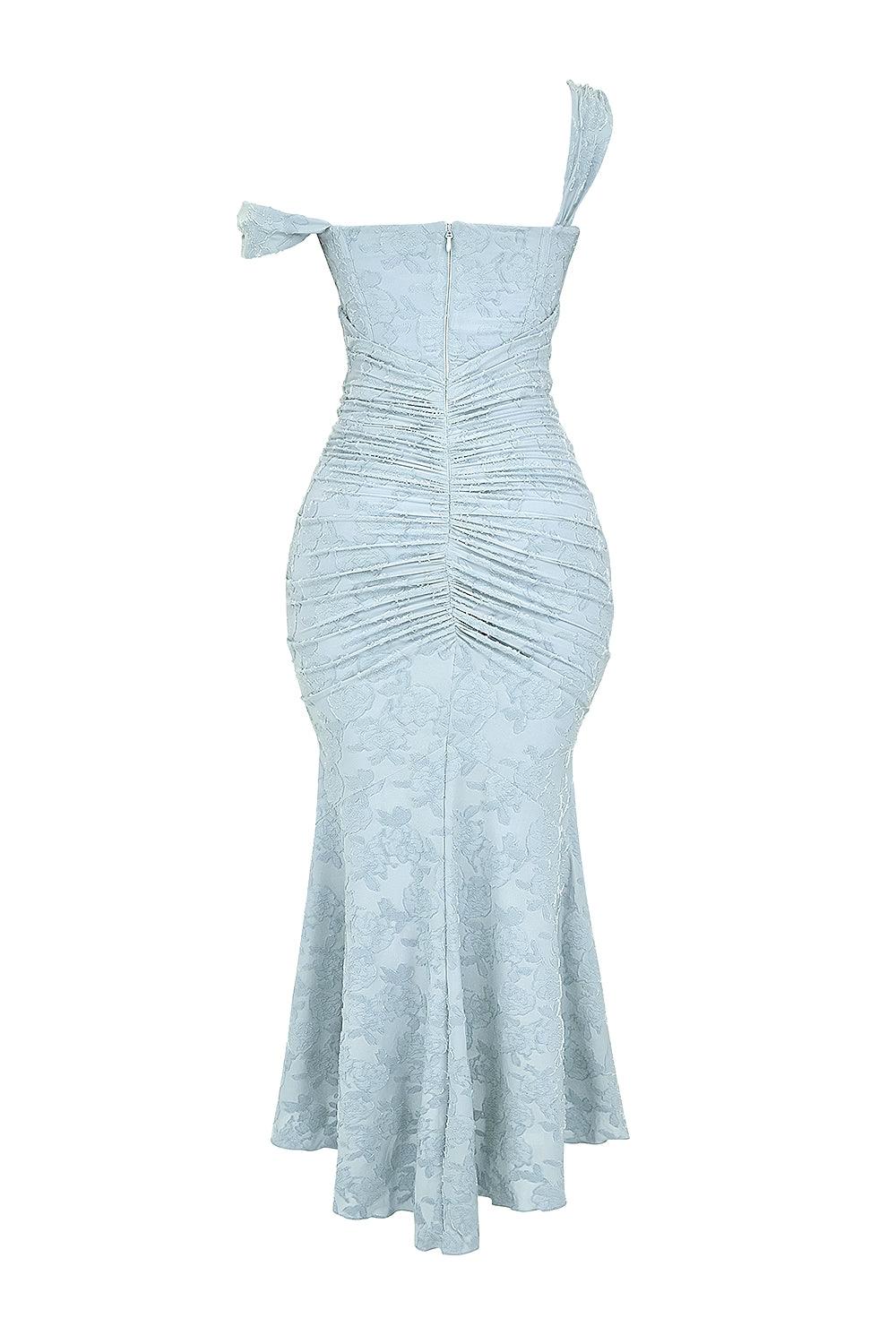 Square Neck Corset Bodice Lace High Low Fishtail Maxi Dress 8