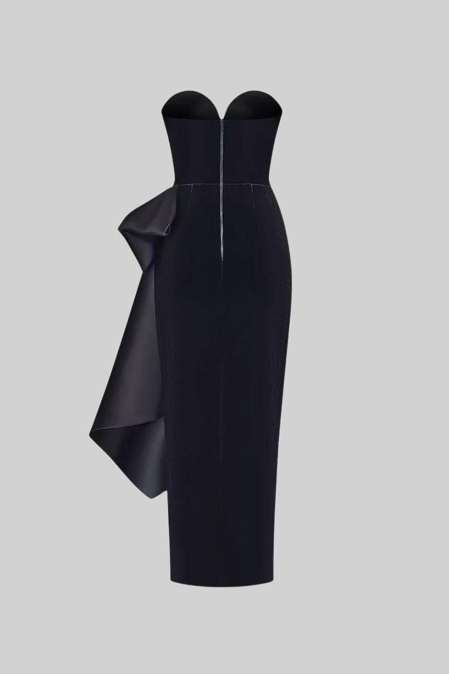 Elegant Strapless Dress With Draped Satin Bow - Black - View 18