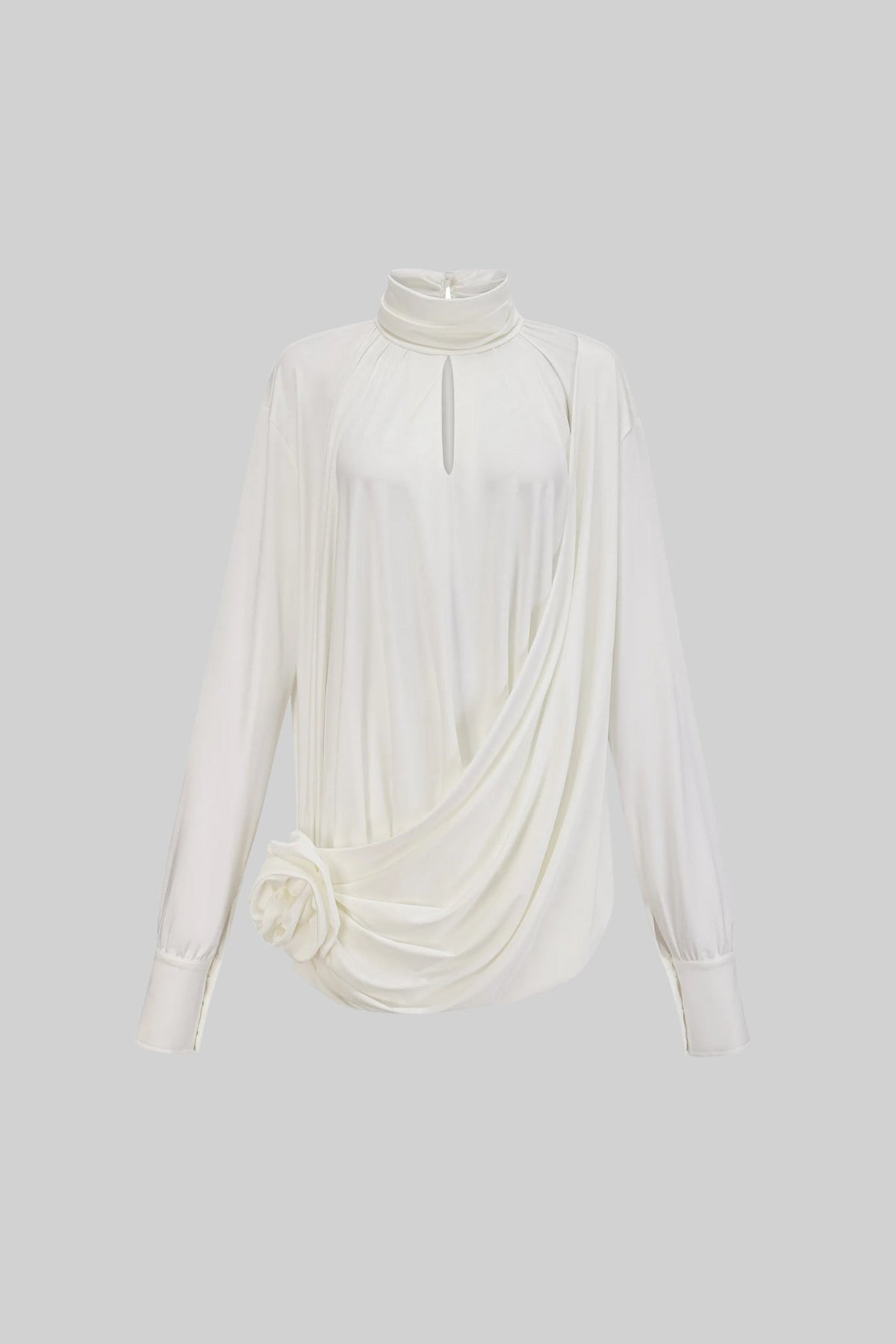Turtleneck Keyhole Cut Out Long Sleeve Draped Bubble Mini Dress - View 5