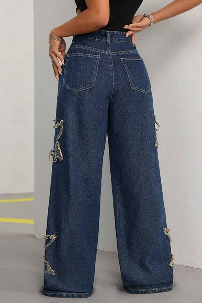 Y2K Star Patch High Street Slim Straight Floor Length