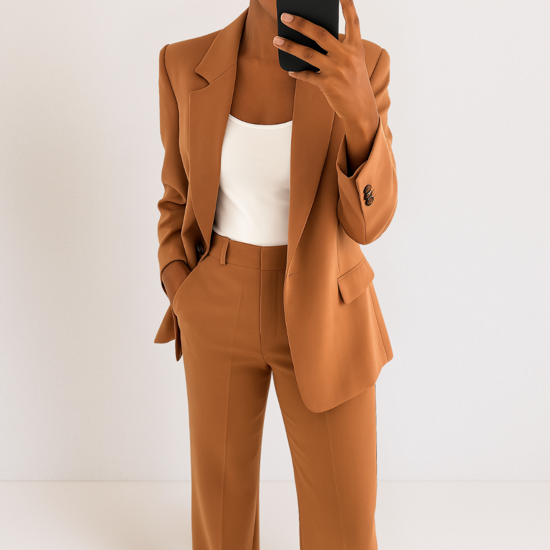 Single Button Blazer and Wide Leg Trousers Two Piece Set 5