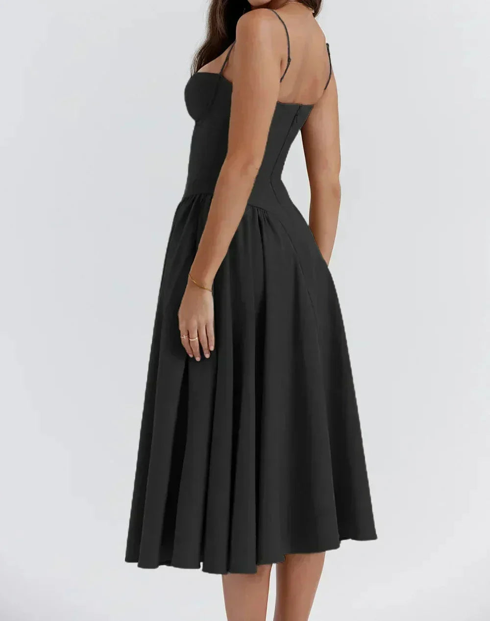 Spaghetti Strap Sweetheart Corset Fit and Flare Midi Dress - View 11