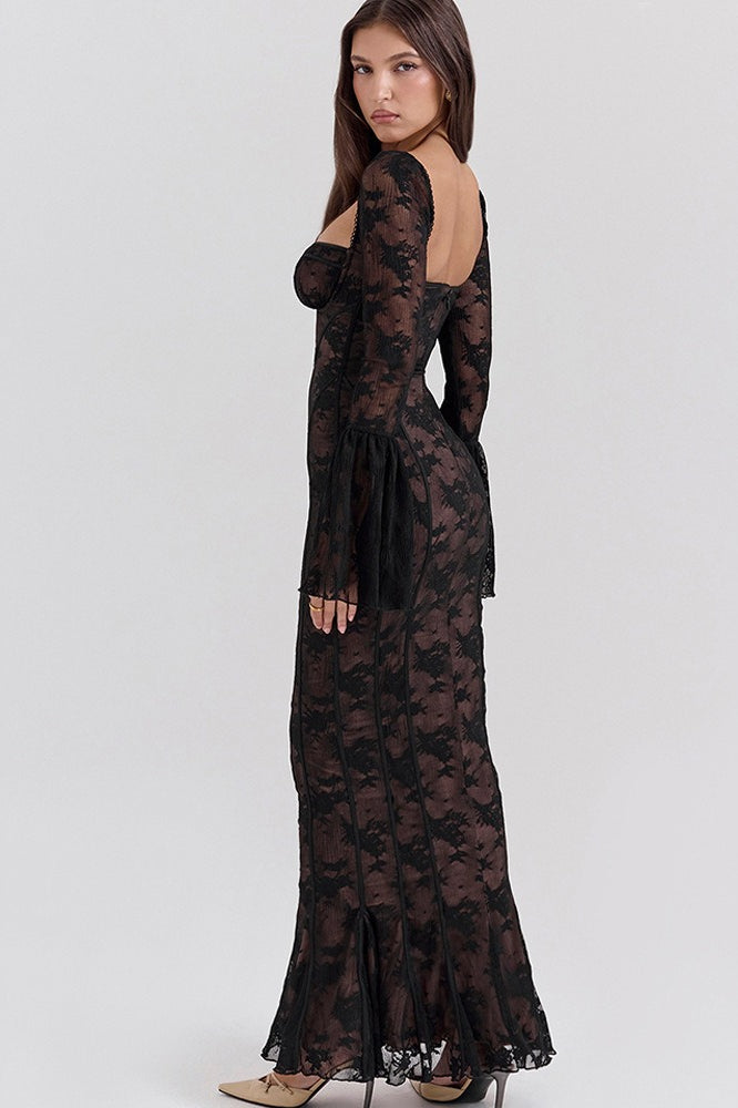 Backless Lace Bodycon Maxi Dress