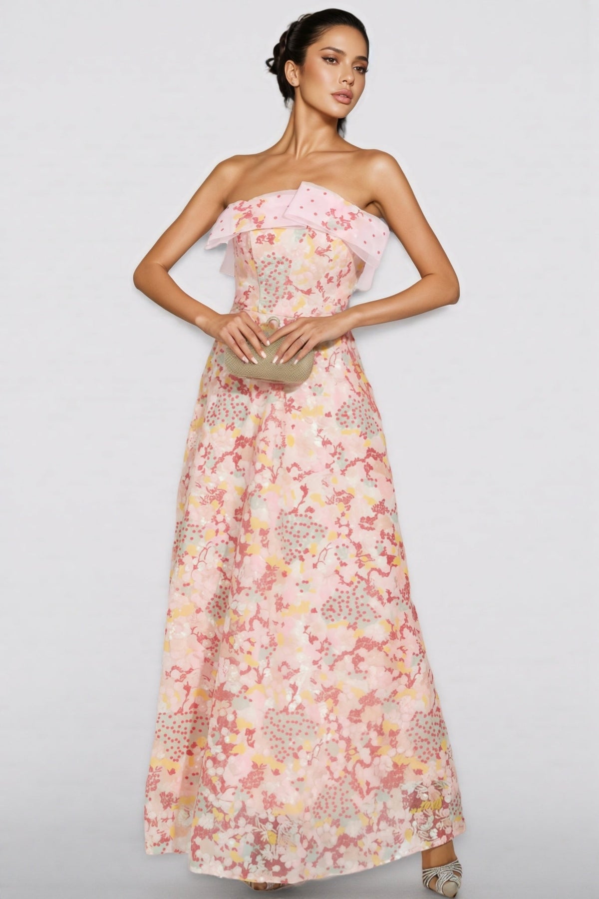 Floral Organza Strapless Corset A-Line Maxi Gown - View 3