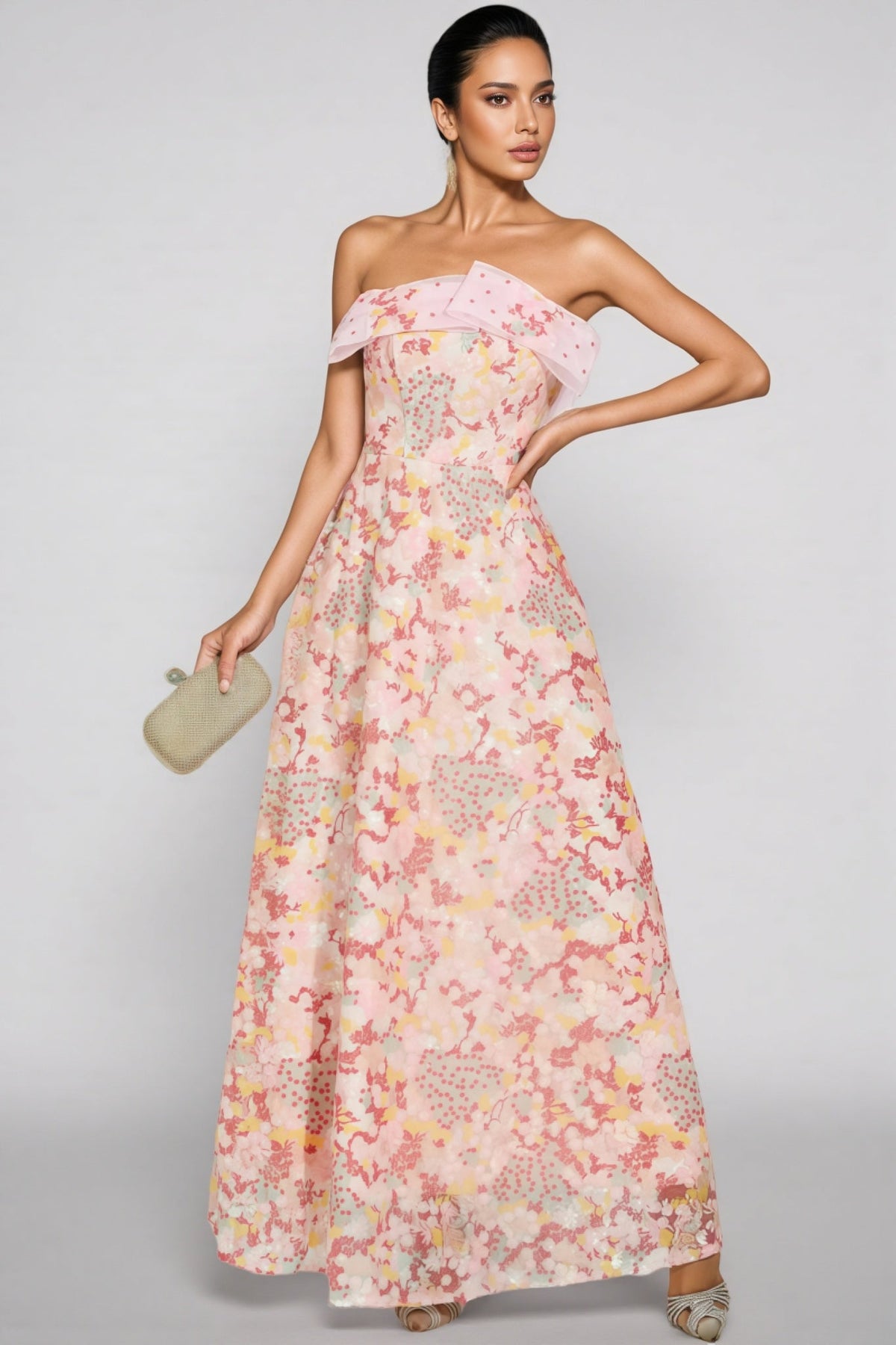 Floral Organza Strapless Corset A-Line Maxi Gown - View 4