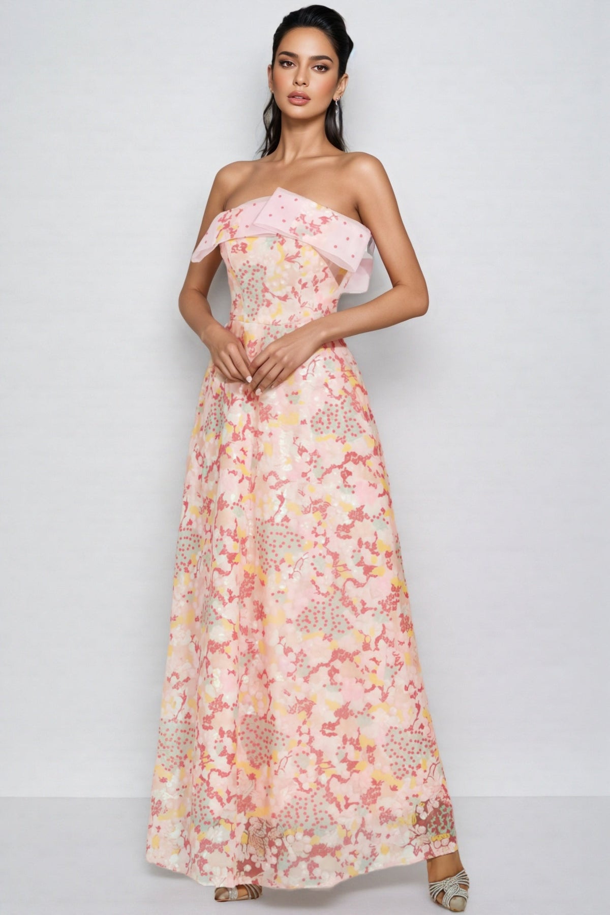 Floral Organza Strapless Corset A-Line Maxi Gown - View 2