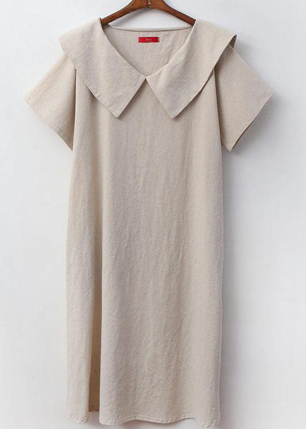 Oversized Peter Pan Collar Short Sleeve Shift Midi Dress - View 4