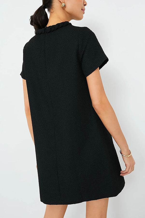 Tweed Braided Trim Faux Pocket Metallic Button Shift Mini Dress - View 14
