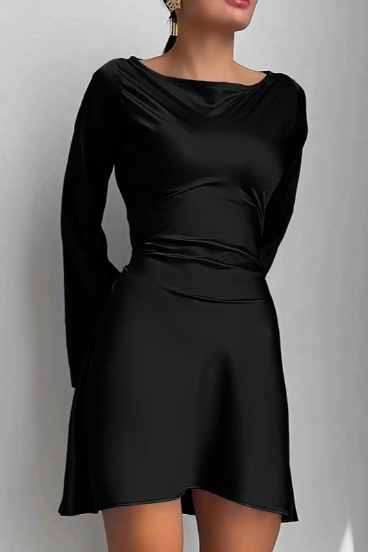 Elegant Satin Waist Tie Slim Bodycon Cocktail Cocktail Dress in Blue - View 4