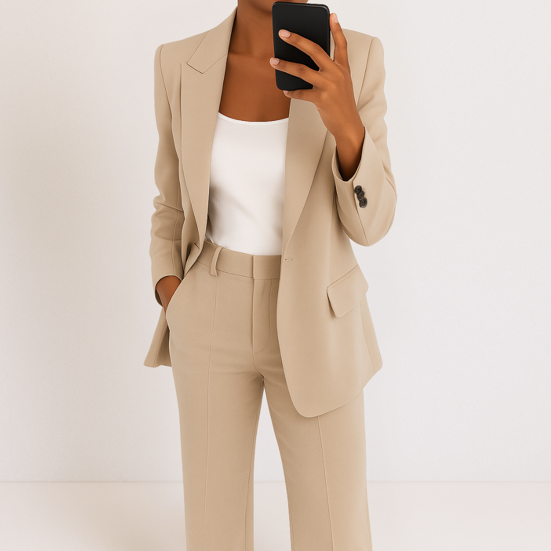 Single Button Blazer and Wide Leg Trousers Two Piece Set 4