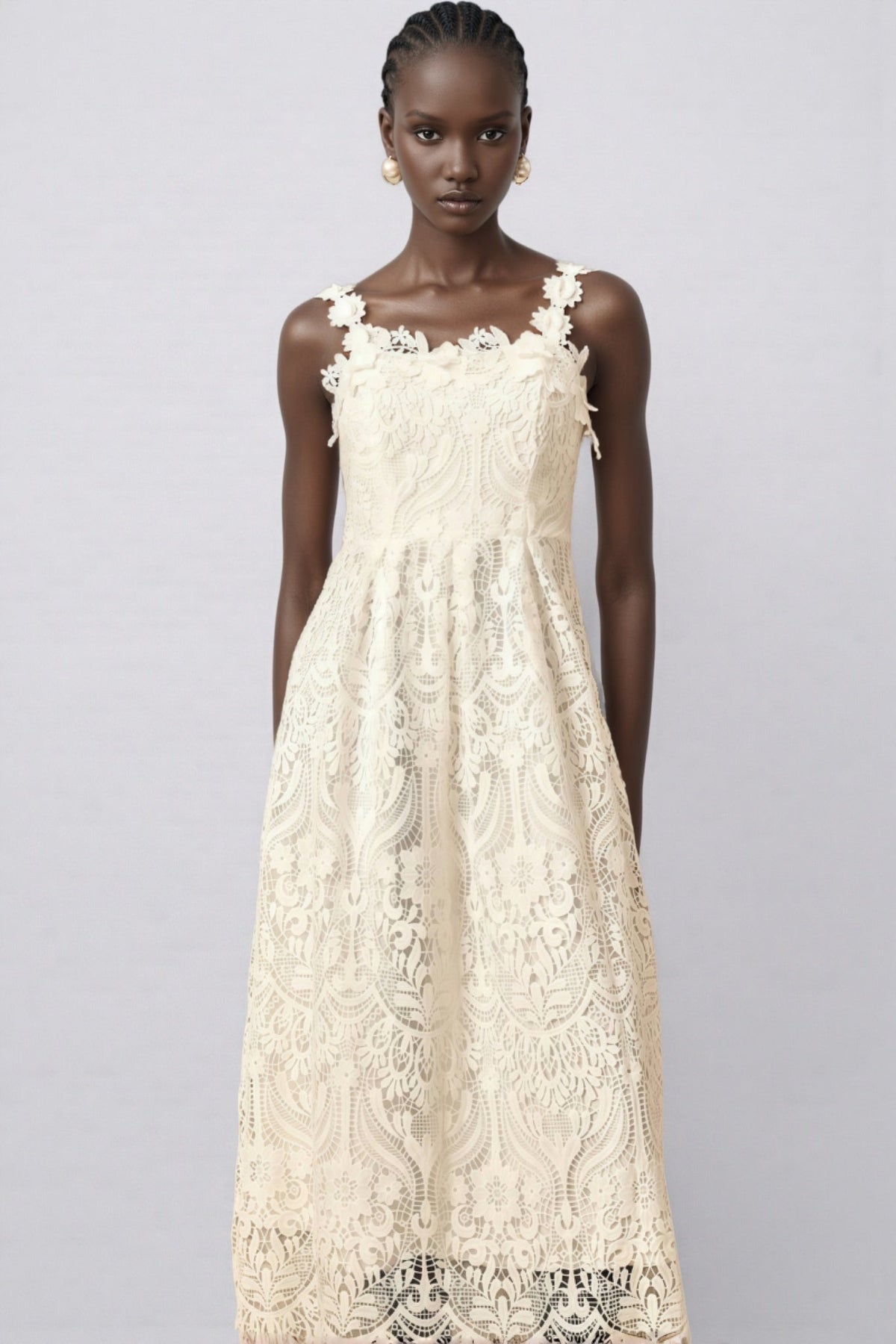 Harlin White Floral Lace Maxi Dress - View 4