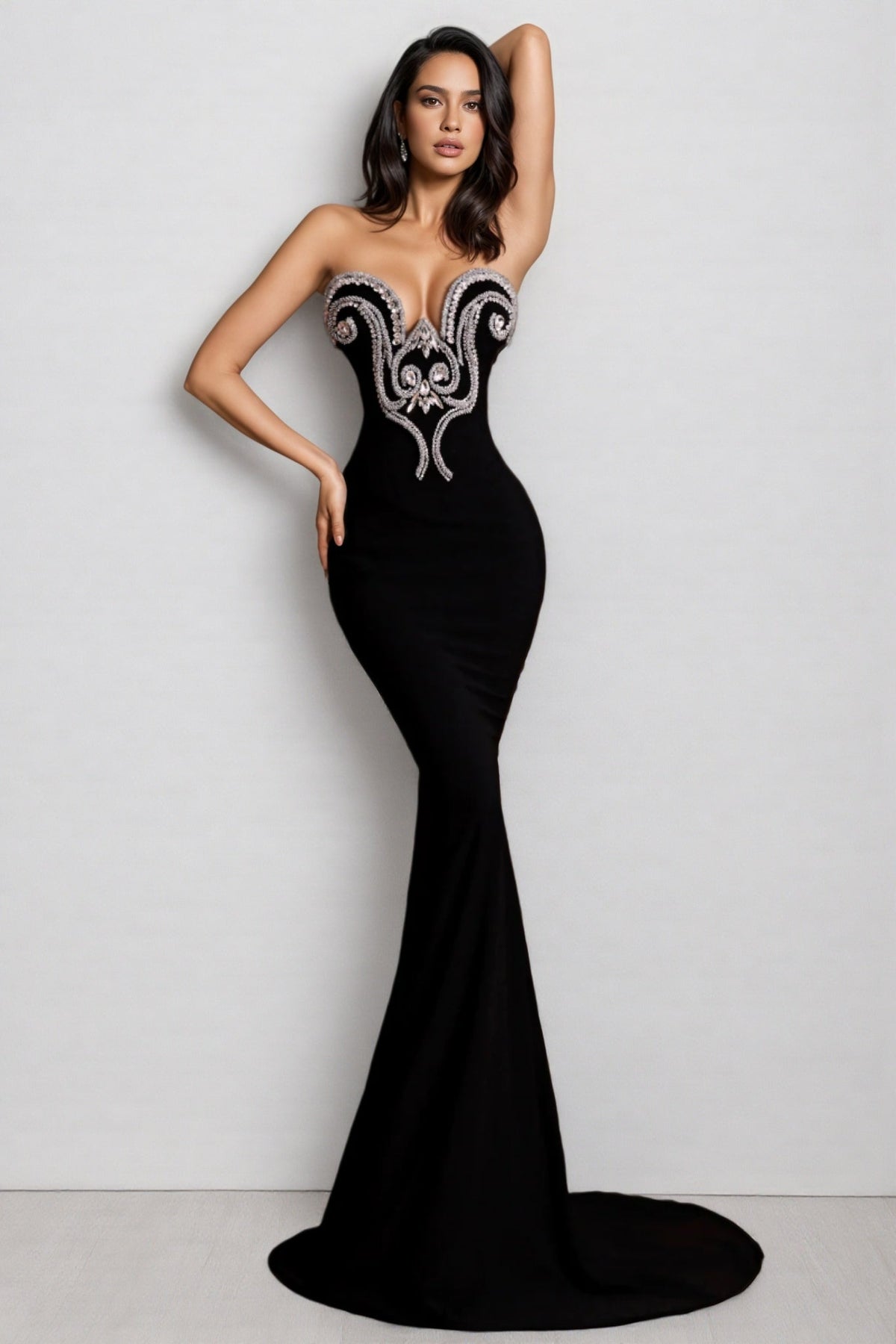 Strapless Sweetheart Baroque Crystal Embroidered Mermaid Maxi Gown
