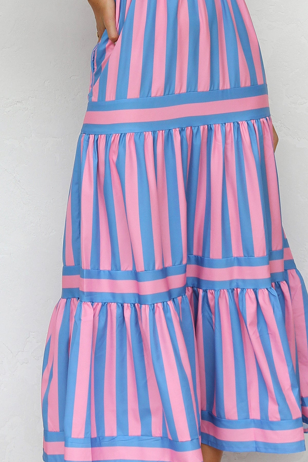 Striped Spaghetti Strap Tiered Maxi Dress Summer 10