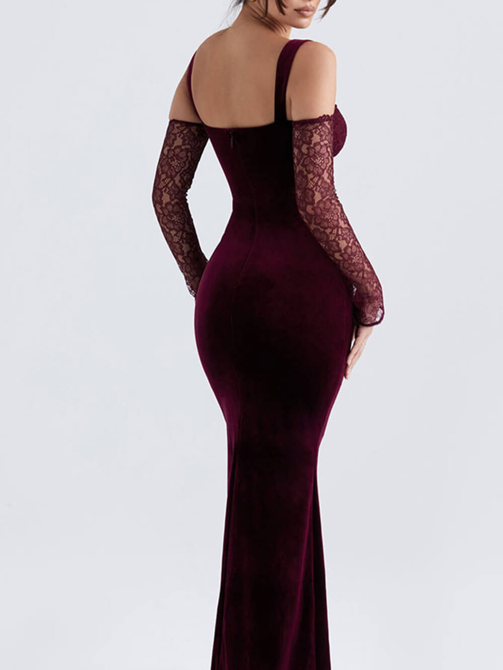 Lace Halter Strap Off The Shoulder Maxi Dress - View 4