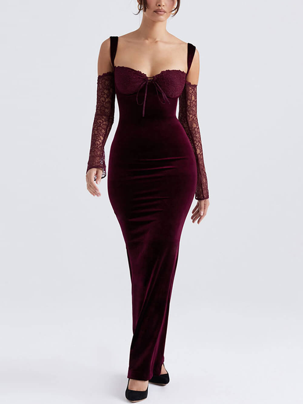 Lace Halter Strap Off The Shoulder Maxi Dress - View 5