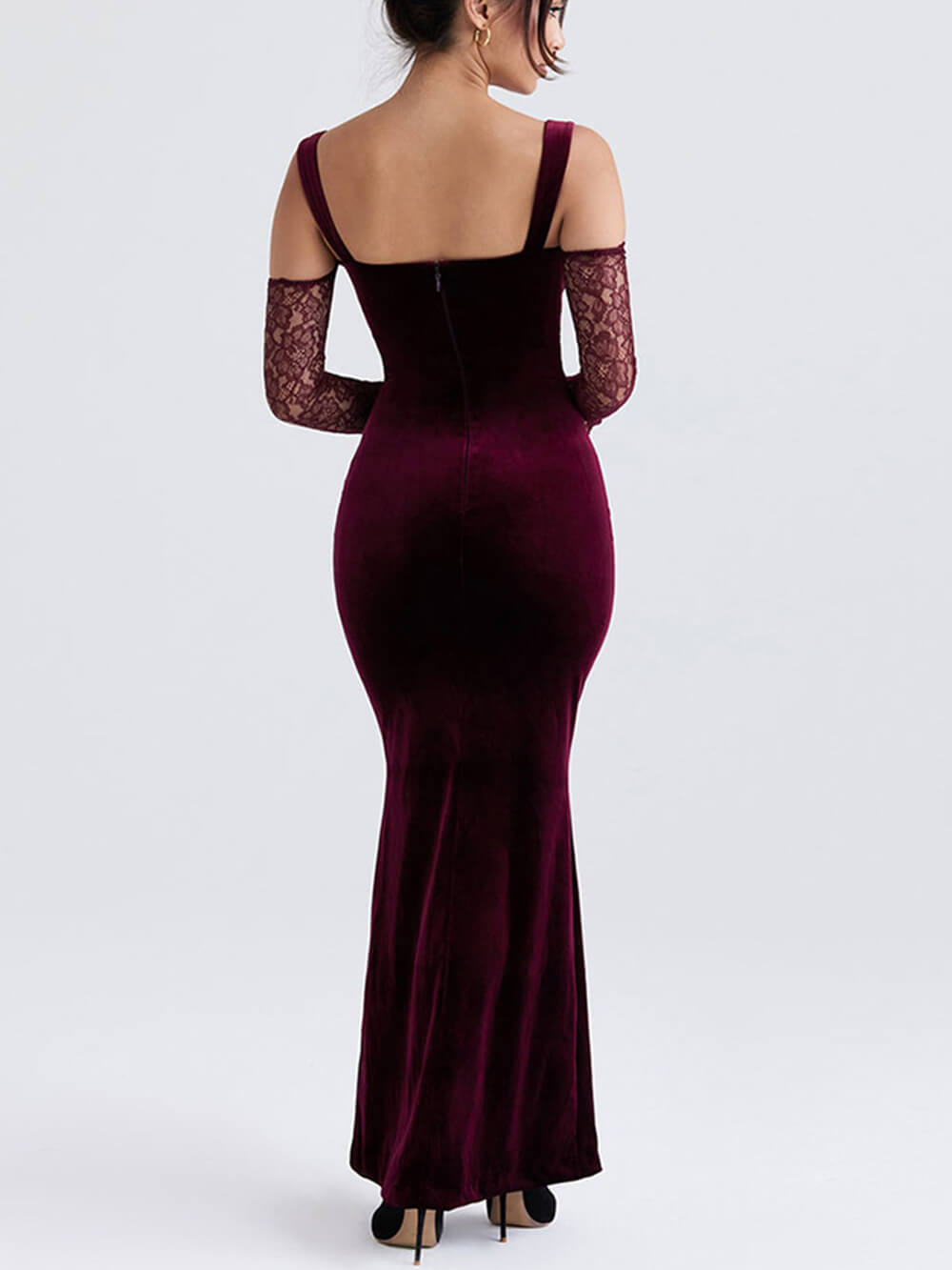 Lace Halter Strap Off The Shoulder Maxi Dress - View 2
