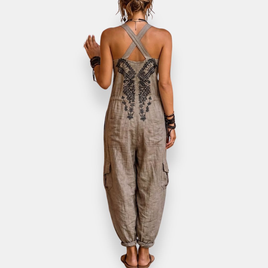 Embroidered Bib Front Pocket Harem Overall Jumpsuit 2