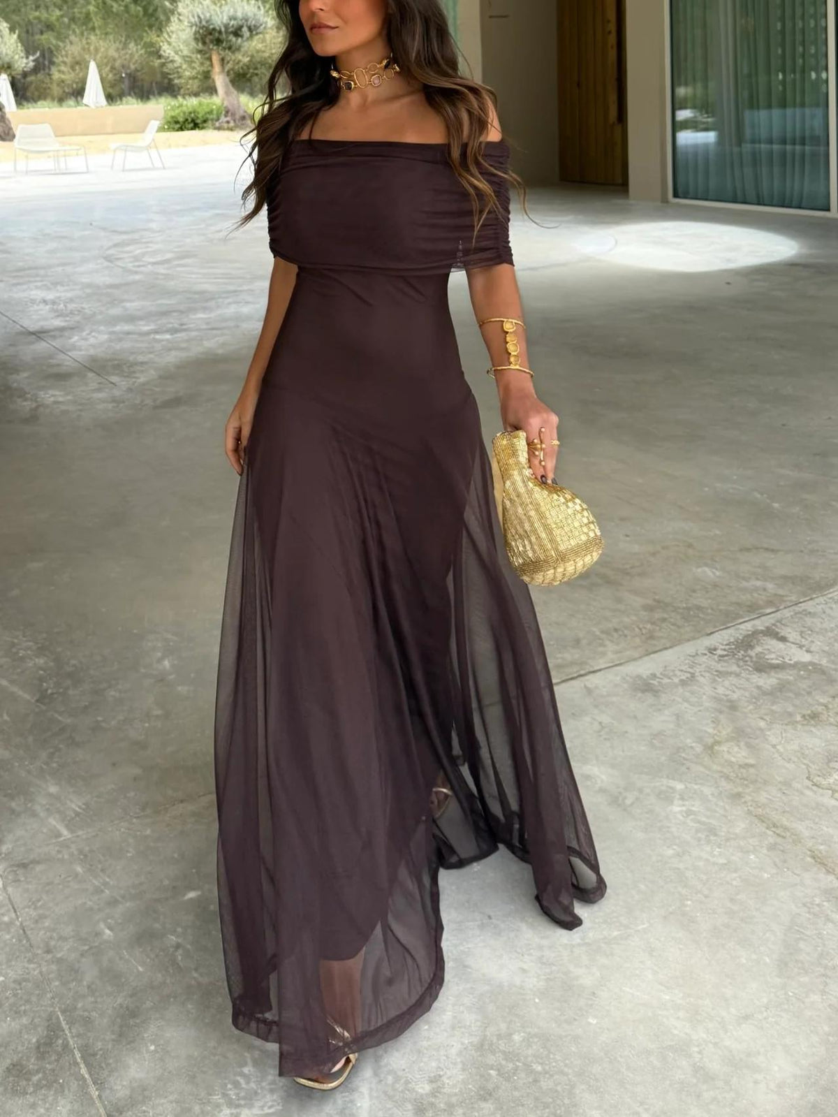 Toledo One Shoulder Mesh Maxi Dress