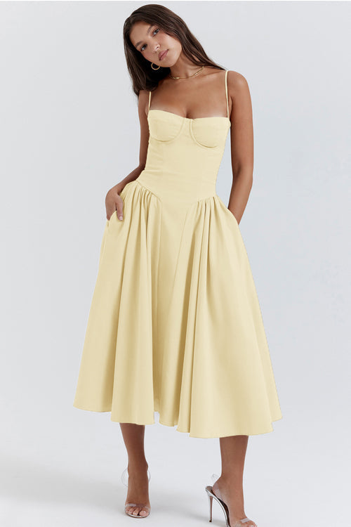 Sweetheart Neck Corset Bodice Full Skirt Midi Dress 5