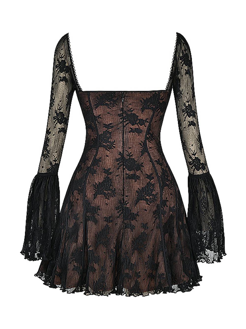 Floral Lace Bell Sleeve Corset Fit and Flare Mini Dress - View 7