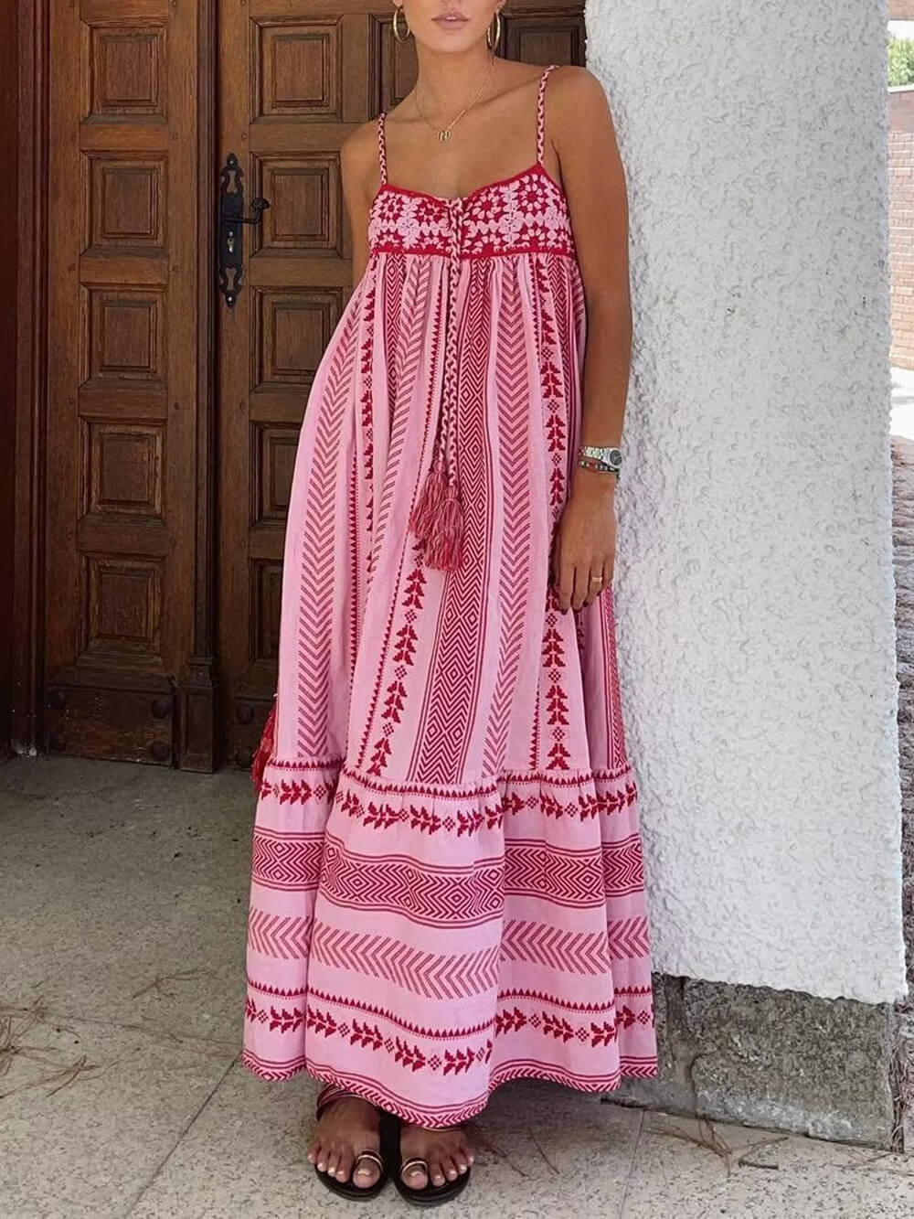 Ethnic Style Crochet Patchwork Knitted Slip Maxi Dress - View 5