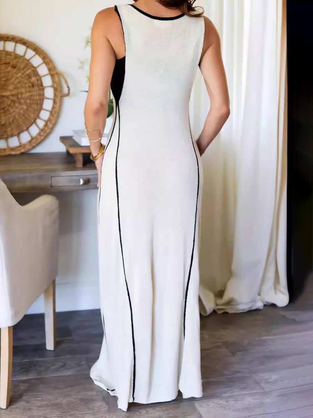 Contrast Color Self-Tie Charming Flowy Oversized Maxi
