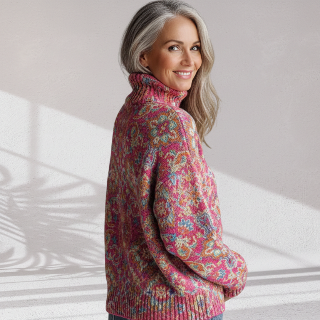 Paisley Print Turtleneck Oversized Sweater 3