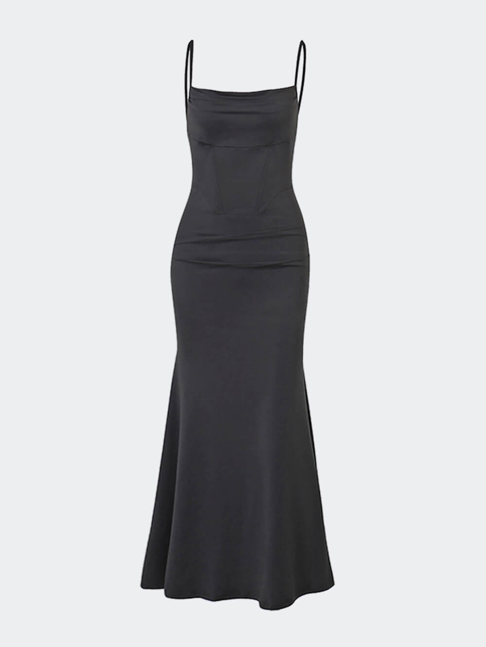 Spaghetti Strap Square Neck Corset Ruched Mermaid Maxi Dress - View 6