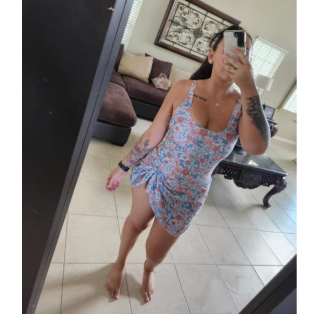Floral Print Scoop Neck One Piece Swim Dress 3