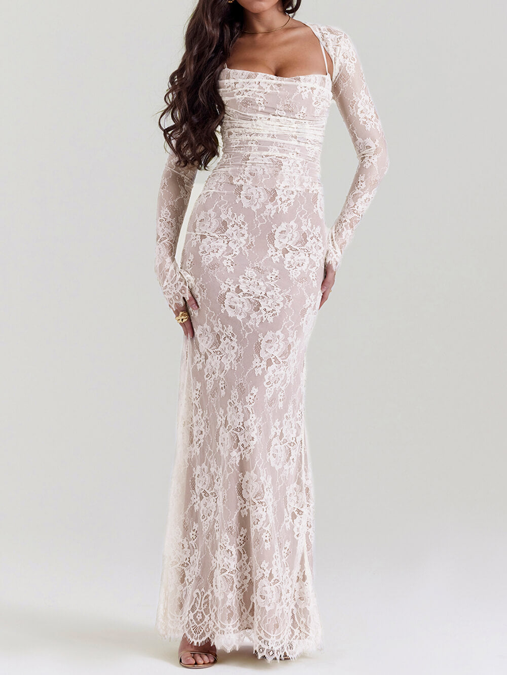 Vintage Lace Maxi Dress in White