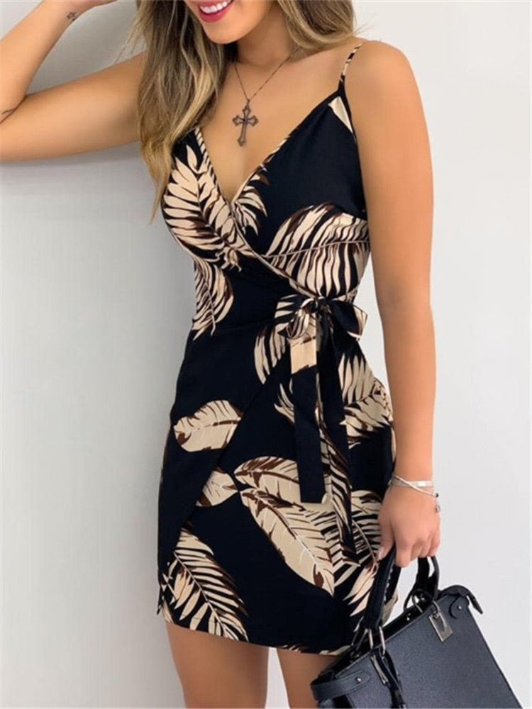 V-Neck Print Lace-Up Sexy Dress - View 3