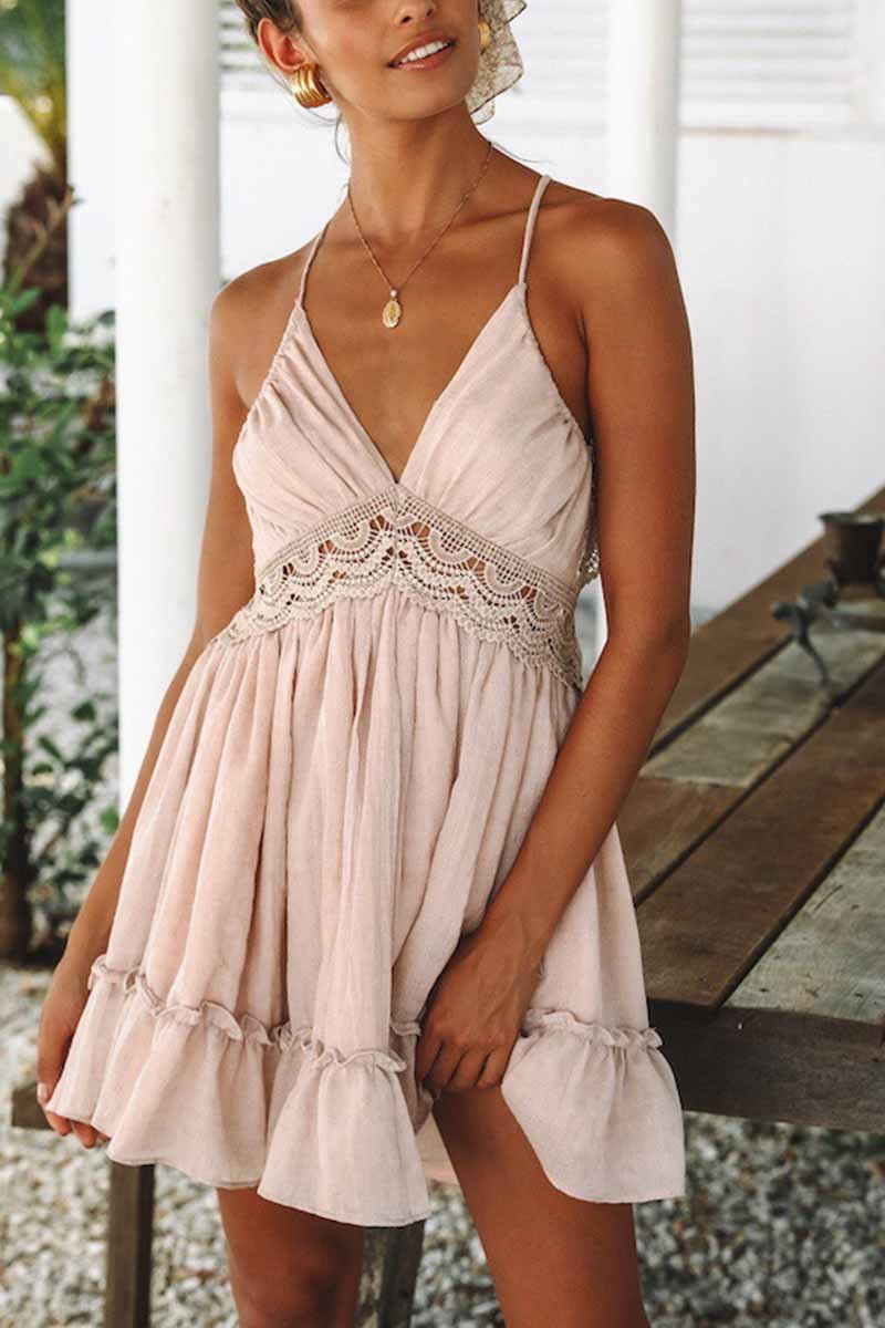 Alida Casual Sleeveless Backless Lace Mini Dress - View 3