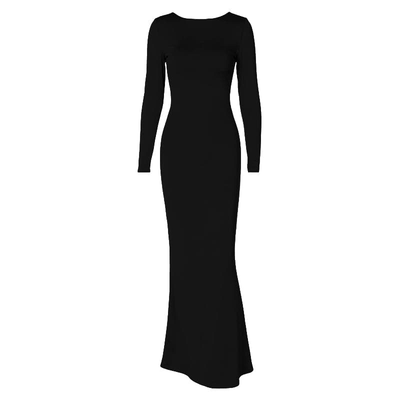 Long sleeve backless lace up ruched solid maxi dress - View 2
