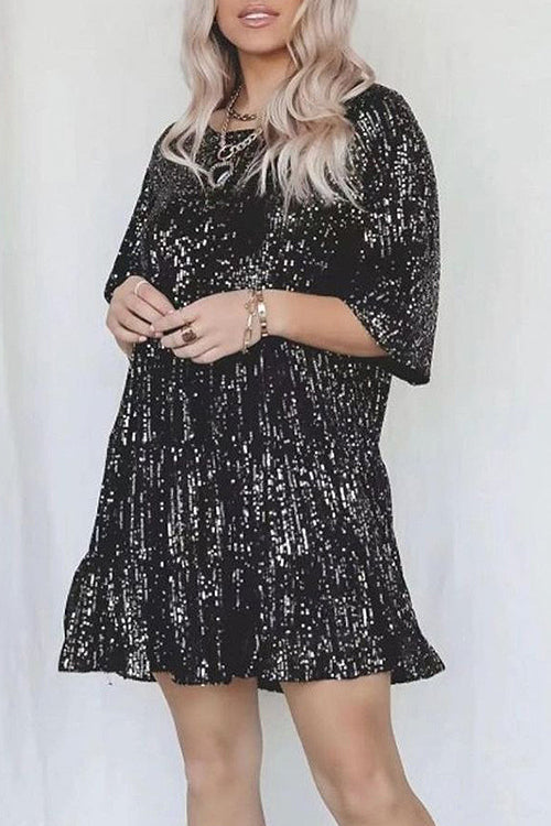 Sequin Long Sleeve Tiered Fit and Flare Mini Dress - View 6