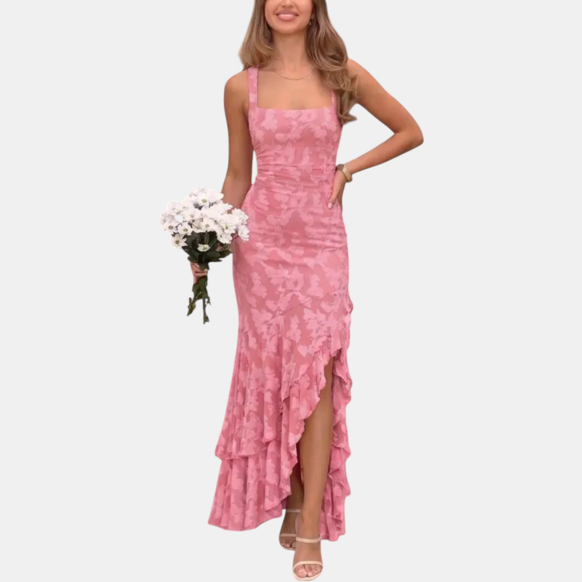 Floral Square Neck Ruffle High Low Mermaid Maxi Dress 6