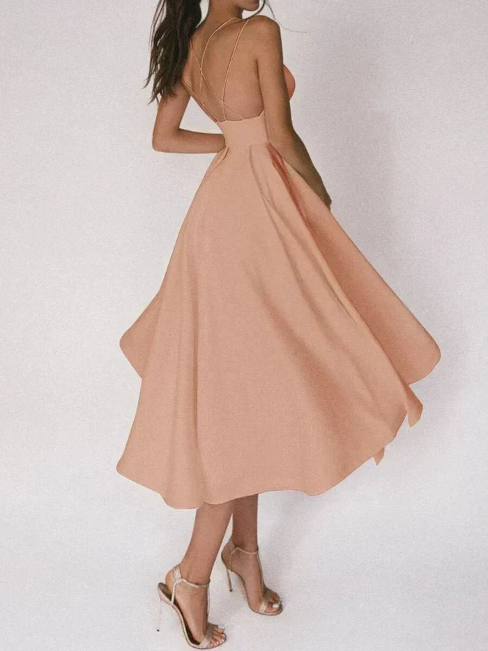 Deep V-Neck Double Spaghetti Strap Pleated A-Line Formal Gown - View 7