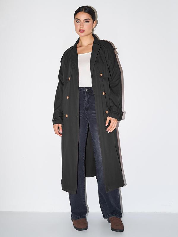 Double Breasted Belted Longline Trench Coat 3