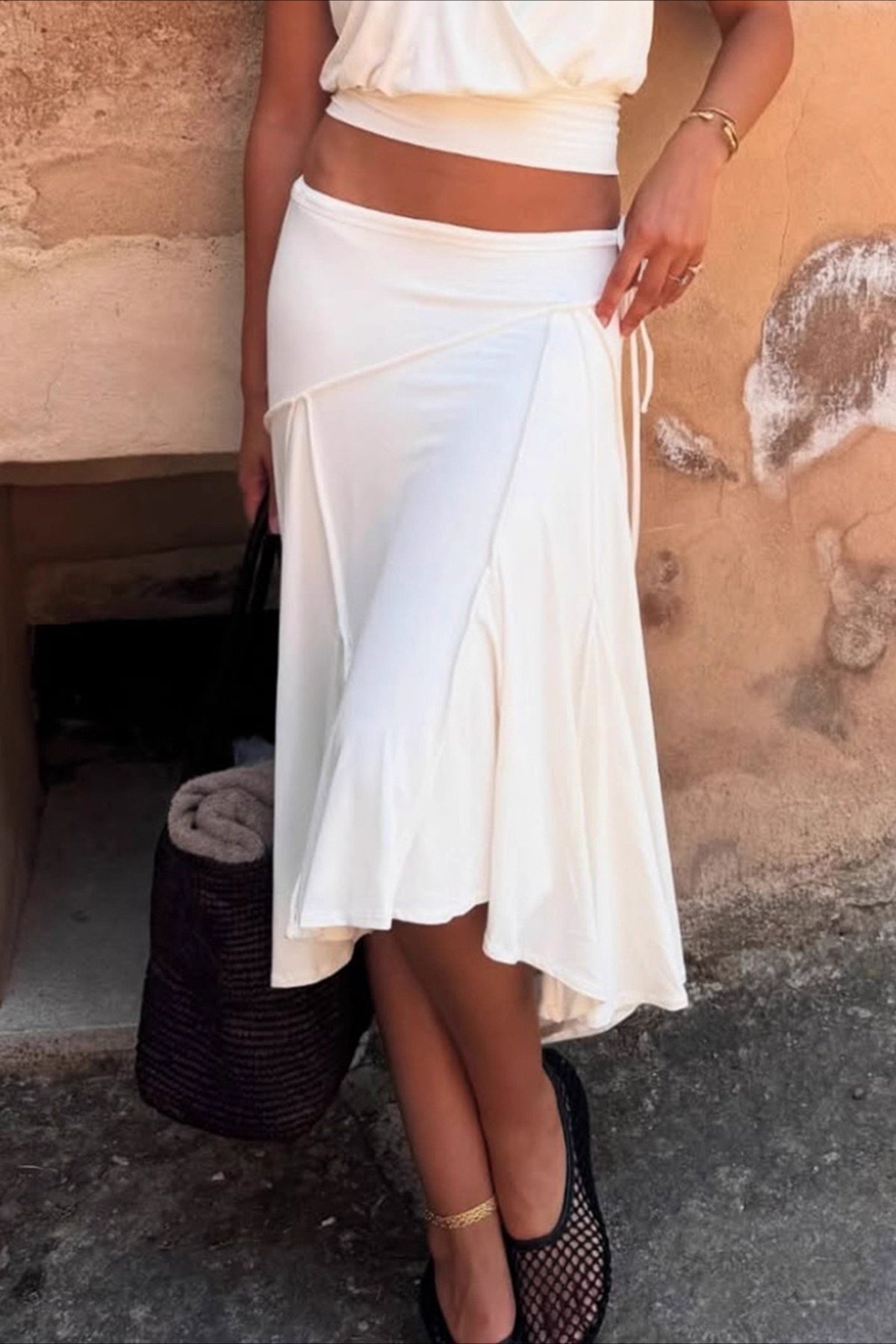 Asymmetric Hem Linen Blend Skirt