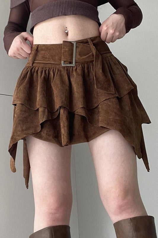 Retro Tiered Hem Asymmetric Bodycon Skirt