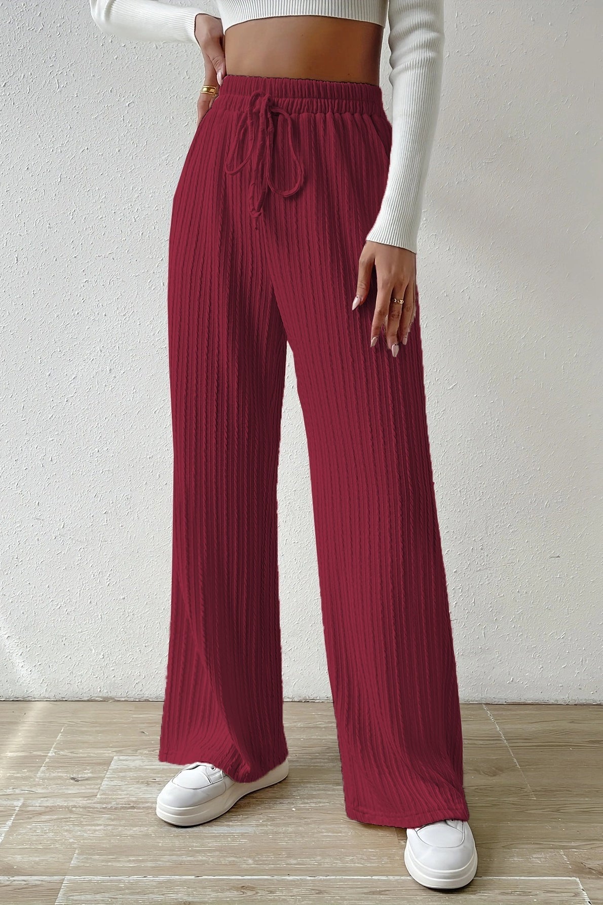 Elastic High Waist Solid Straight Leg Knit Pants