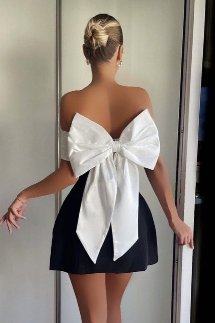 Off Shoulder Contrast Bandeau Corset Flare Mini Dress 2